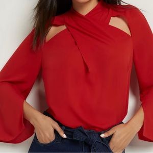 SOLD New York & Company Red Twist-Front Cut-Out Top
